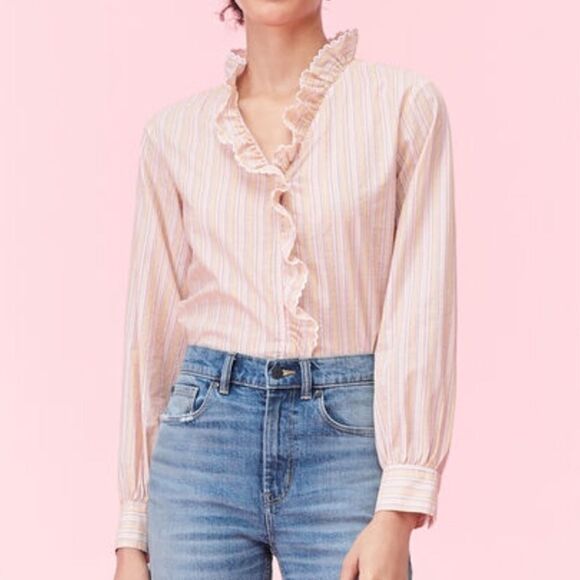 Rebecca Taylor La Vie Ruffle Trim Striped Blouse - Picture 1 of 9